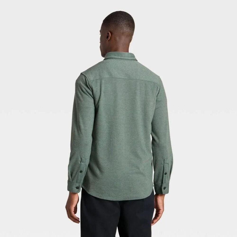 Goodfellow Comfort Wear Soft Jacquard Knit Button Up Green Shirt -- Medium 38/40 - Picture 3 of 6